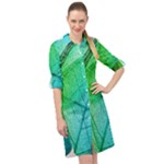 Texture Green Leaf Abstraction 3d Long Sleeve Mini Shirt Dress