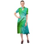 Texture Green Leaf Abstraction 3d Keyhole Neckline Chiffon Dress