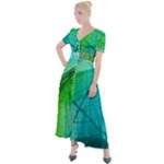 Texture Green Leaf Abstraction 3d Button Up Short Sleeve Maxi Dress