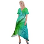 Texture Green Leaf Abstraction 3d Cross Front Sharkbite Hem Maxi Dress