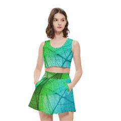 Texture Green Leaf Abstraction 3d Women s Crop Top Pleated Skater Rave Skirt from ArtsNow.com