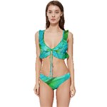 Texture Green Leaf Abstraction 3d Low Cut Ruffle Edge Bikini Set