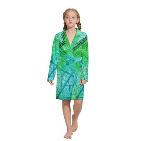 Texture Green Leaf Abstraction 3d Kids  Long Sleeve Velvet Lounge Robe from ArtsNow.com