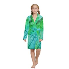 Texture Green Leaf Abstraction 3d Kids  Long Sleeve Velvet Lounge Robe from ArtsNow.com