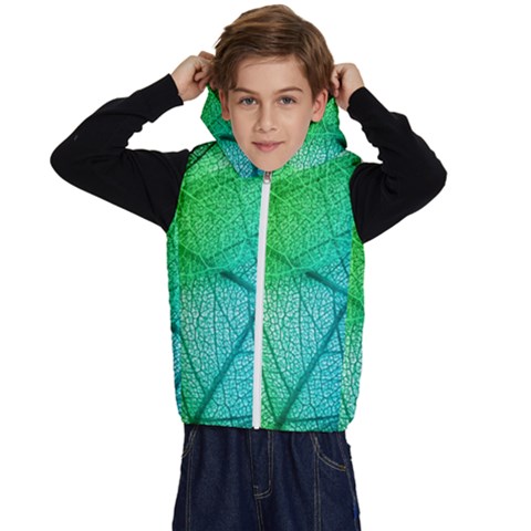 Texture Green Leaf Abstraction 3d Kids  Stylish Hooded Puffer Vest from ArtsNow.com