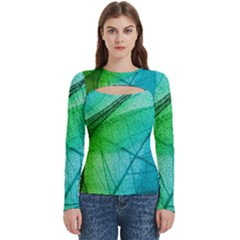 Texture Green Leaf Abstraction 3d Women s Cut Out Long Sleeve T