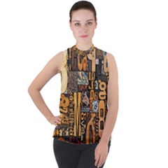 Mock Neck Chiffon Sleeveless Top 