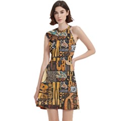 Cocktail Party Halter Sleeveless Dress With Pockets 