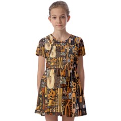 Kids  Short Sleeve Pinafore Style Dress 