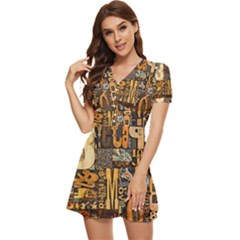 V-Neck High Waist Chiffon Mini Dress 