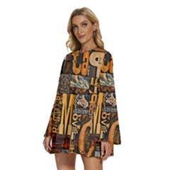 Round Neck Long Sleeve Bohemian Style Chiffon Mini Dress 