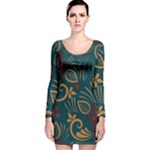 Flowers Floral Retro Flower Texture Long Sleeve Velvet Bodycon Dress