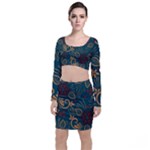 Flowers Floral Retro Flower Texture Long Sleeve Crop Top & Bodycon Skirt Set