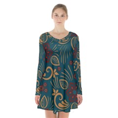 Long Sleeve Velvet V-neck Dress 