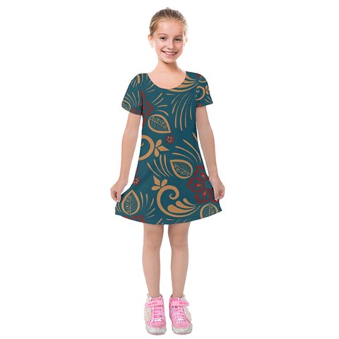 Flowers Floral Retro Flower Texture Kids  Short Sleeve Velvet Dress from ArtsNow.com