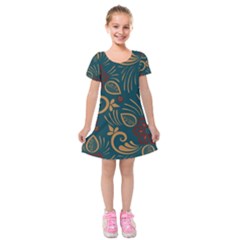 Flowers Floral Retro Flower Texture Kids  Short Sleeve Velvet Dress from ArtsNow.com