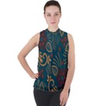 Flowers Floral Retro Flower Texture Mock Neck Chiffon Sleeveless Top