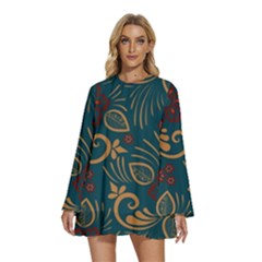 Round Neck Long Sleeve Bohemian Style Chiffon Mini Dress 