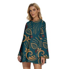 Round Neck Long Sleeve Bohemian Style Chiffon Mini Dress 