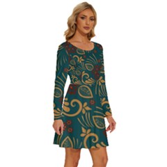 Long Sleeve Wide Neck Velvet Dress 