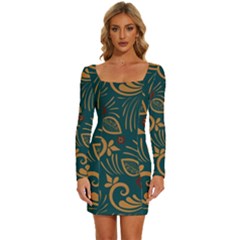 Long Sleeve Square Neck Bodycon Velvet Dress 