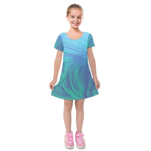 Psicodelia Zyguratti Texture Cyanturquoise Kids  Short Sleeve Velvet Dress from ArtsNow.com