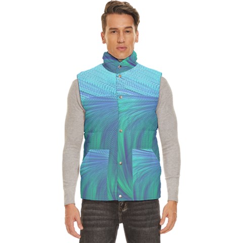 Psicodelia Zyguratti Texture Cyanturquoise Men s High Neck Button Up Puffer Vest from ArtsNow.com