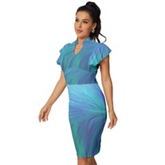 Vintage Frill Sleeve V-Neck Bodycon Dress 