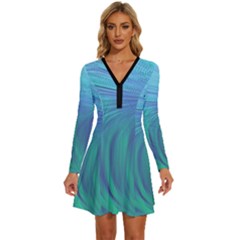 Long Sleeve Deep V Mini Dress  