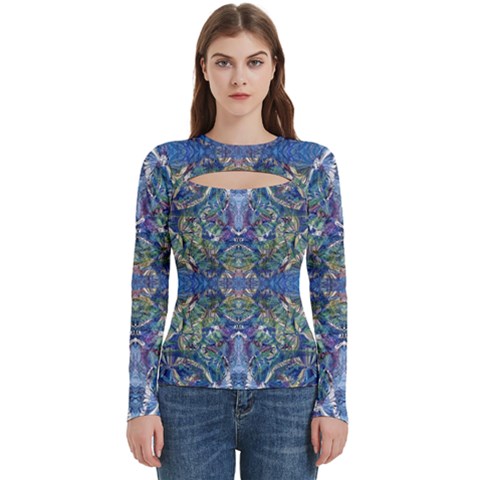 Blue arabesque Women s Cut Out Long Sleeve T