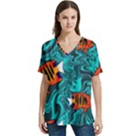 Flame Swirls V-Neck Split Shoulder Casual T-Shirt