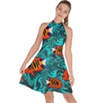 Flame Swirls Sleeveless Halter Neck A-Line Dress