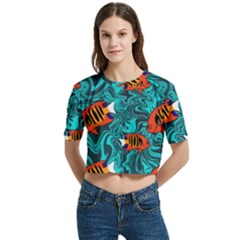 Women s Round Neck Short Sleeve Crop Top 