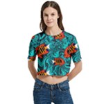 Flame Swirls Women s Round Neck Short Sleeve Crop Top