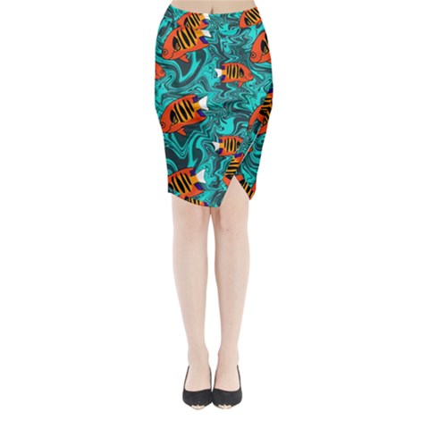 Flame Swirls Midi Wrap Pencil Skirt from ArtsNow.com