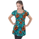 Flame Swirls Puff Sleeve Tunic Top