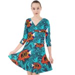 Flame Swirls Quarter Sleeve Front Wrap Dress