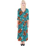 Flame Swirls Quarter Sleeve Wrap Maxi Dress