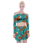 Flame Swirls Off Shoulder Top with Mini Skirt Set