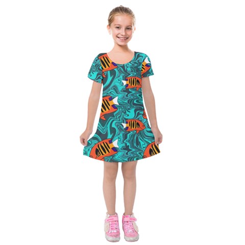 Flame Swirls Kids  Short Sleeve Velvet Dress from ArtsNow.com