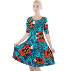 Quarter Sleeve A-Line Dress With Pockets 