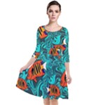 Flame Swirls Quarter Sleeve Waist Band Dress