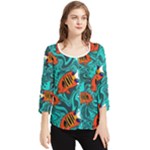 Flame Swirls Chiffon Quarter Sleeve Blouse