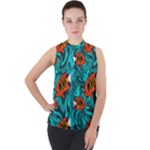 Flame Swirls Mock Neck Chiffon Sleeveless Top