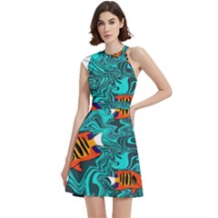 Cocktail Party Halter Sleeveless Dress With Pockets 