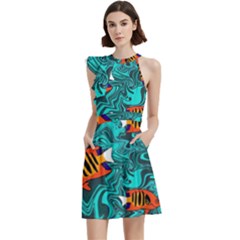 Cocktail Party Halter Sleeveless Dress With Pockets 