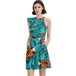 Flame Swirls Cocktail Party Halter Sleeveless Dress With Pockets