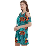 Flame Swirls Women s Cold Shoulder Round Neck Mini Dress