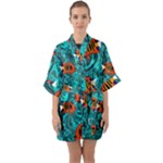 Flame Swirls Half Sleeve Satin Kimono 