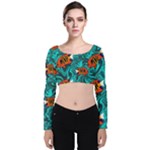 Flame Swirls Velvet Long Sleeve Crop Top